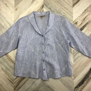 FLAX Linen Floral Gingham ButtonDown Blouse Medium